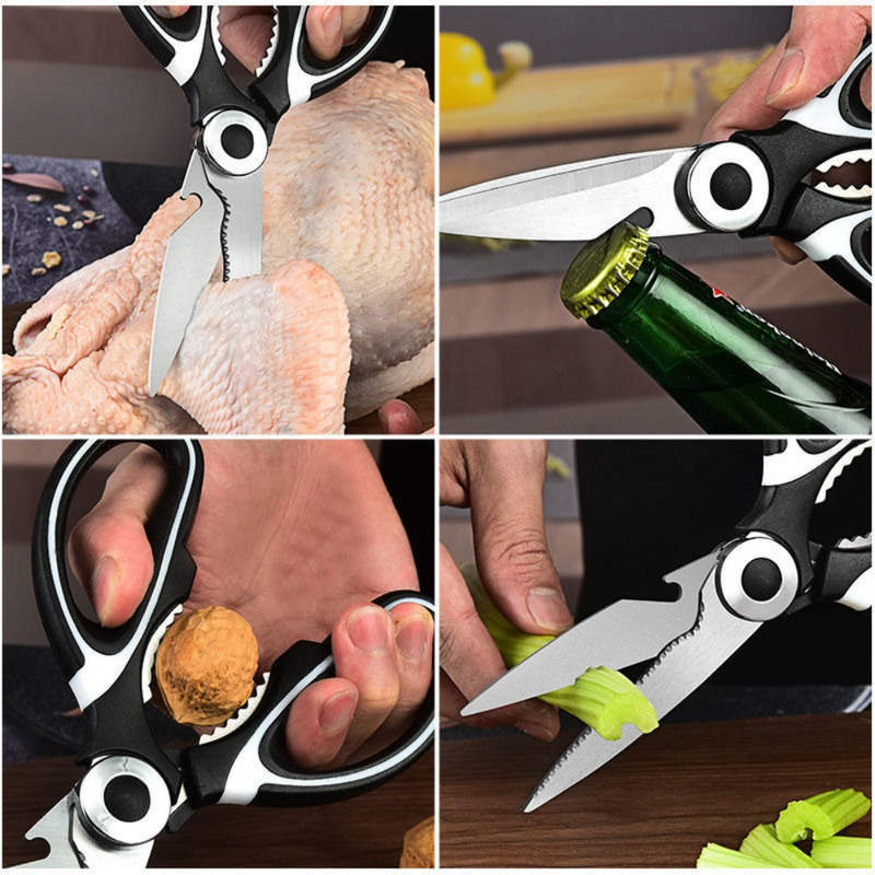 2-Pack Kitchen Scissors, Multi-Functional Shears with Non-Slip PP Handle & Safety Sheath for Meat, Chicken V1265-AU-227-HEI-BAI