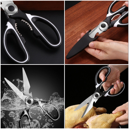 2-Pack Kitchen Scissors, Multi-Functional Shears with Non-Slip PP Handle & Safety Sheath for Meat, Chicken V1265-AU-227-HEI-BAI