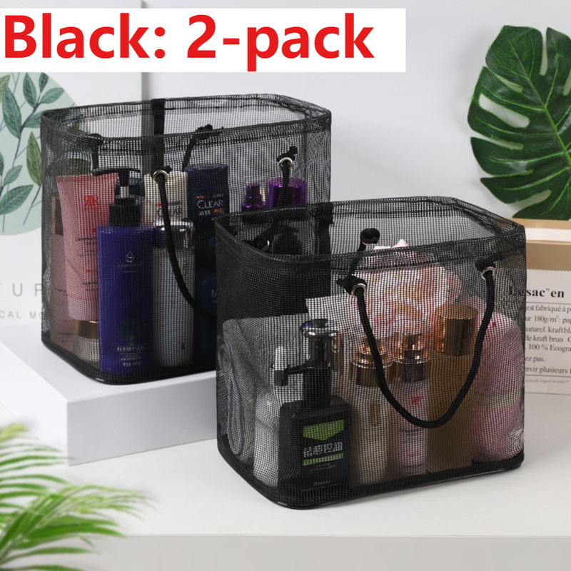 2-Pack Mesh Shower Caddy, Large Capacity Portable Travel Toiletry Bag with Quick-Drain Bottom - Black V1265-AU-228-HEI-2