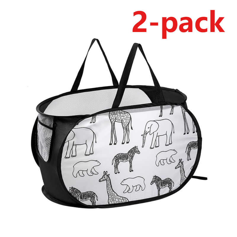 2-Pack Collapsible Laundry Basket, Large Capacity Printed Oxford Cloth Hamper with Handles for Bathroom V1265-AU-229-LV-HEI-2