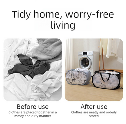 2-Pack Collapsible Laundry Basket, Large Capacity Printed Oxford Cloth Hamper with Handles for Bathroom V1265-AU-229-YE-BAI-2