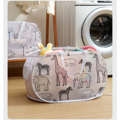 2-Pack Collapsible Laundry Basket, Large Capacity Printed Oxford Cloth Hamper with Handles for Bathroom V1265-AU-229-YE-BAI-2