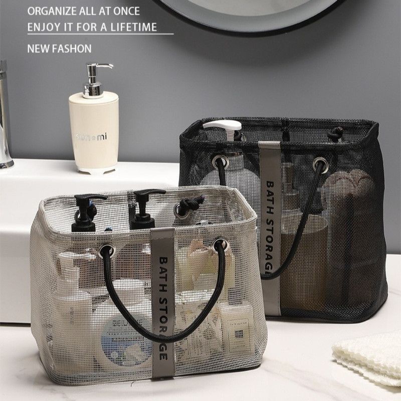 Mesh Shower Caddy, Portable Bath Tote Bag, Large Capacity Mesh Storage Basket for Bathroom Essentials - Black V1265-AU-230-HEI-D