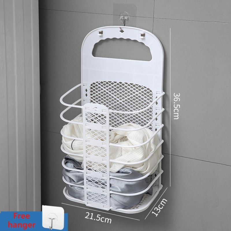 Wall-Mounted Foldable Laundry Basket, No-Drilling Hanging Dirty Clothes Hamper for Bathroom - White V1265-AU-231-BAI-X