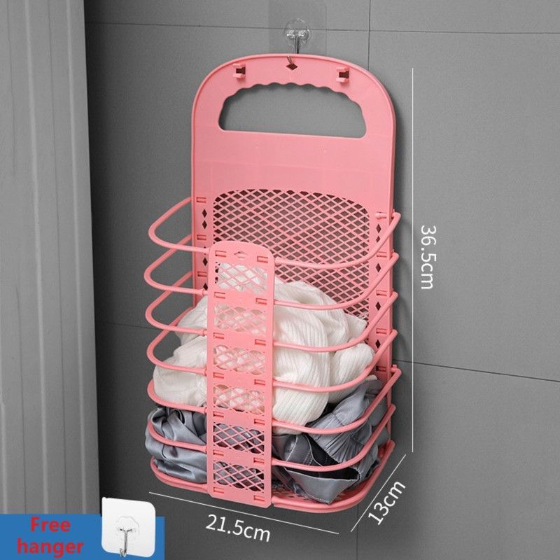 Wall-Mounted Foldable Laundry Basket, No-Drilling Hanging Dirty Clothes Hamper for Bathroom - Pink V1265-AU-231-FEN-X