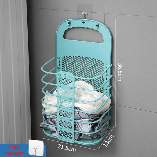 Wall-Mounted Foldable Laundry Basket, No-Drilling Hanging Dirty Clothes Hamper for Bathroom - Blue V1265-AU-231-LAN-X