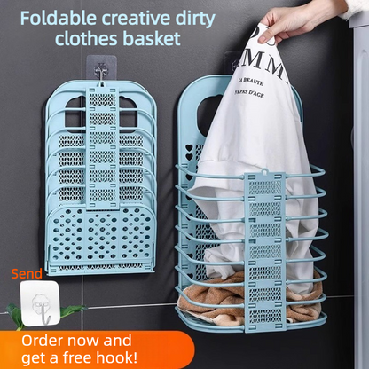 Wall-Mounted Foldable Laundry Basket, No-Drilling Hanging Dirty Clothes Hamper for Bathroom - Blue V1265-AU-231-LAN-X