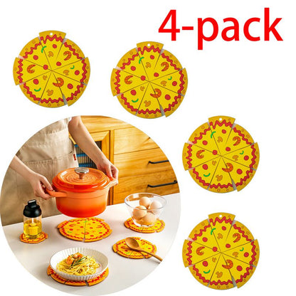 4-Piece Set - Creative Pizza-Shaped Heat-Resistant Placemat, Waterproof PVC Coaster & Trivet for Home Use V1265-AU-232-4