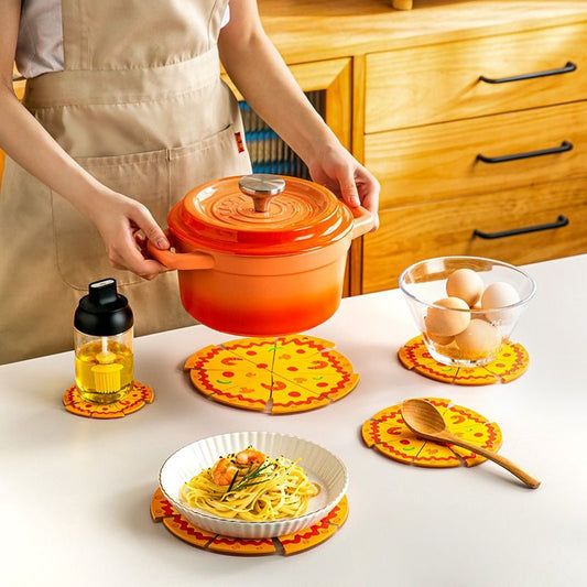 4-Piece Set - Creative Pizza-Shaped Heat-Resistant Placemat, Waterproof PVC Coaster & Trivet for Home Use V1265-AU-232-4