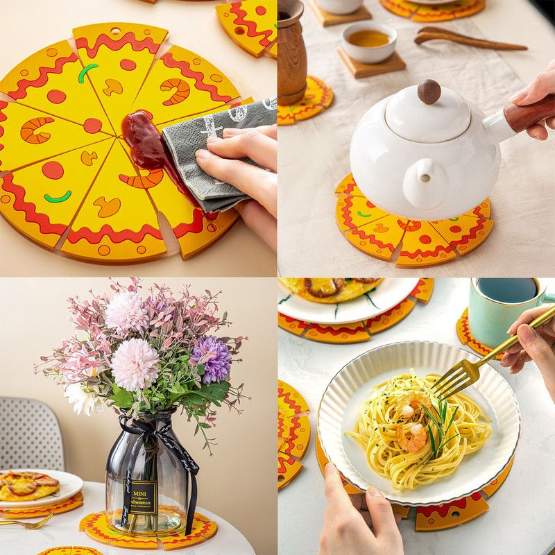 4-Piece Set - Creative Pizza-Shaped Heat-Resistant Placemat, Waterproof PVC Coaster & Trivet for Home Use V1265-AU-232-4
