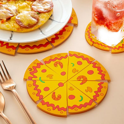 4-Piece Set - Creative Pizza-Shaped Heat-Resistant Placemat, Waterproof PVC Coaster & Trivet for Home Use V1265-AU-232-4