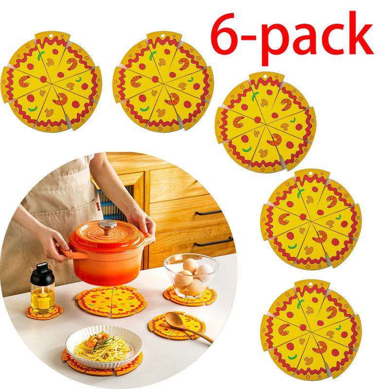 6-Piece Set - Creative Pizza-Shaped Heat-Resistant Placemat, Waterproof PVC Coaster & Trivet for Home Use V1265-AU-232-6