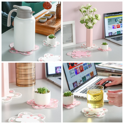 4-Pack - Sakura-Shaped PVC Heat-Resistant Coasters, Non-Slip Trivets for Bowls, Pots & Cups - White V1265-AU-233-BAI-4
