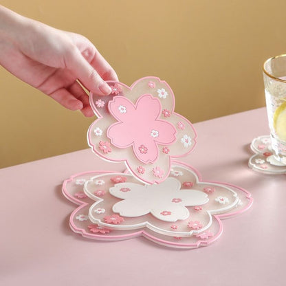 4-Pack - Sakura-Shaped PVC Heat-Resistant Coasters, Non-Slip Trivets for Bowls, Pots & Cups - White V1265-AU-233-BAI-4