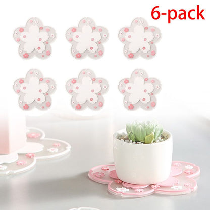 6-Pack - Sakura-Shaped PVC Heat-Resistant Coasters, Non-Slip Trivets for Bowls, Pots & Cups - White V1265-AU-233-BAI-6