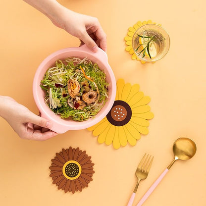 4-Pack - Sunflower-Shaped PVC Heat-Resistant Placemat, Non-Slip Trivet for Bowls, Pots & Cups - Yellow V1265-AU-234-HUANG-4