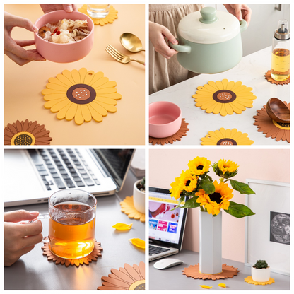 4-Pack - Sunflower-Shaped PVC Heat-Resistant Placemat, Non-Slip Trivet for Bowls, Pots & Cups - Yellow V1265-AU-234-HUANG-4
