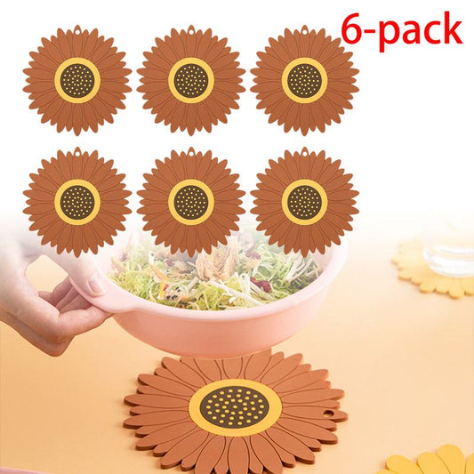 6-Pack - Sunflower-Shaped PVC Heat-Resistant Placemat, Non-Slip Trivet for Bowls, Pots & Cups - Brown V1265-AU-234-ZONG-6