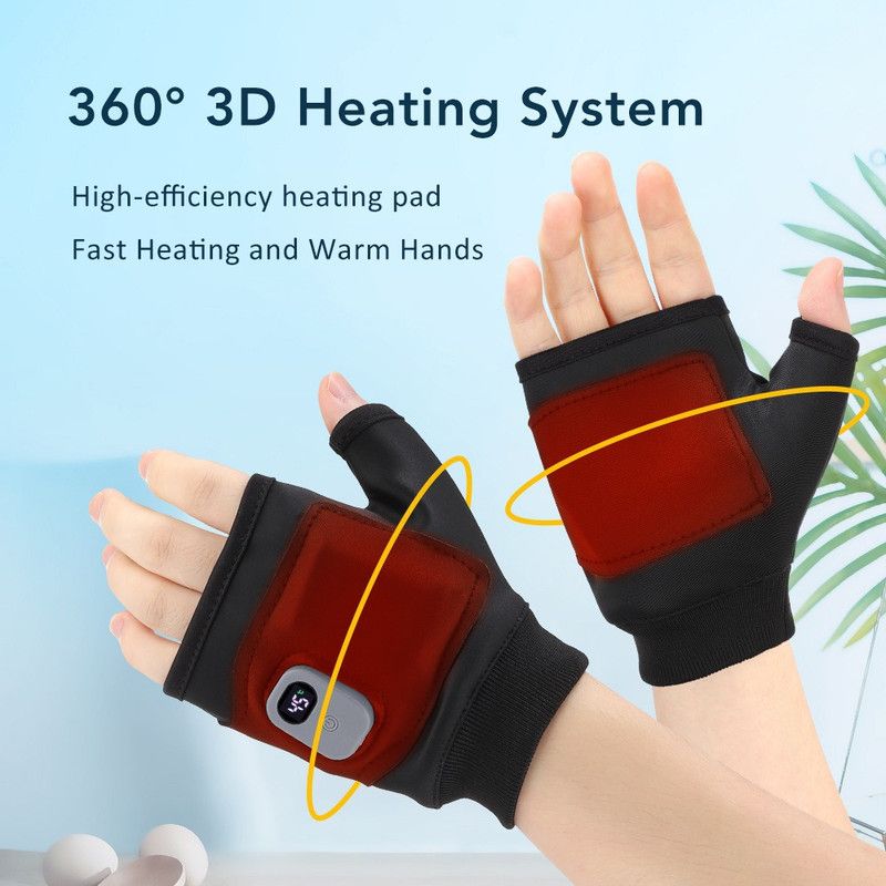 USB Rechargeable Heated Half-Finger Gloves, 3-Level Temperature Control Winter Hand Warmers (1 Pair) V1265-AU-241-HEI
