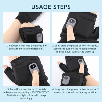 USB Rechargeable Heated Half-Finger Gloves, 3-Level Temperature Control Winter Hand Warmers (1 Pair) V1265-AU-241-HEI