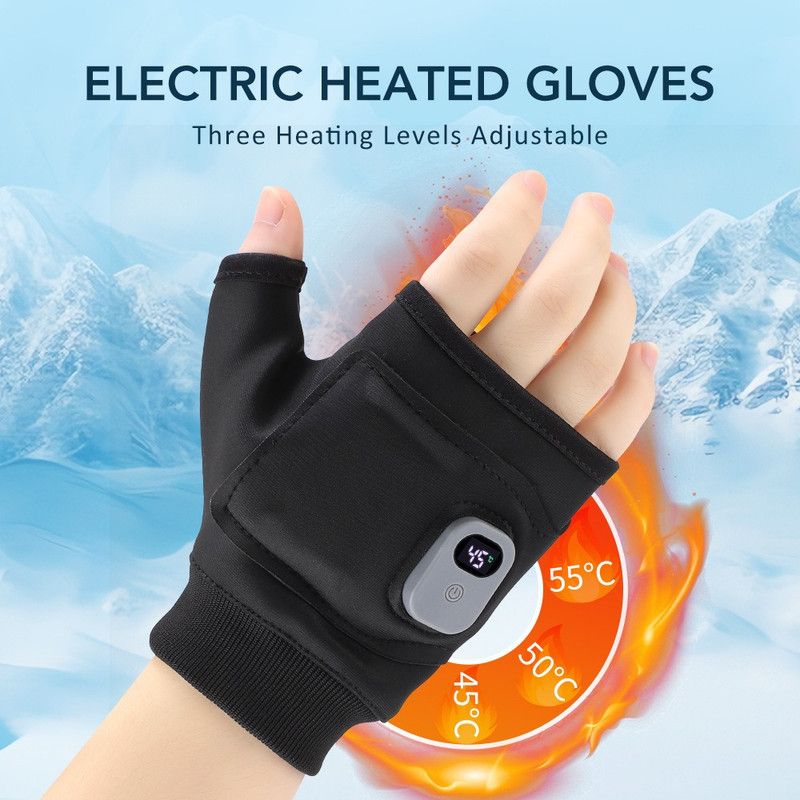 USB Rechargeable Heated Half-Finger Gloves, 3-Level Temperature Control Winter Hand Warmers (1 Pair) V1265-AU-241-HEI