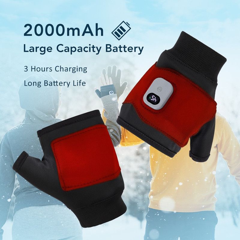 USB Rechargeable Heated Half-Finger Gloves, 3-Level Temperature Control Winter Hand Warmers (1 Pair) V1265-AU-241-HEI