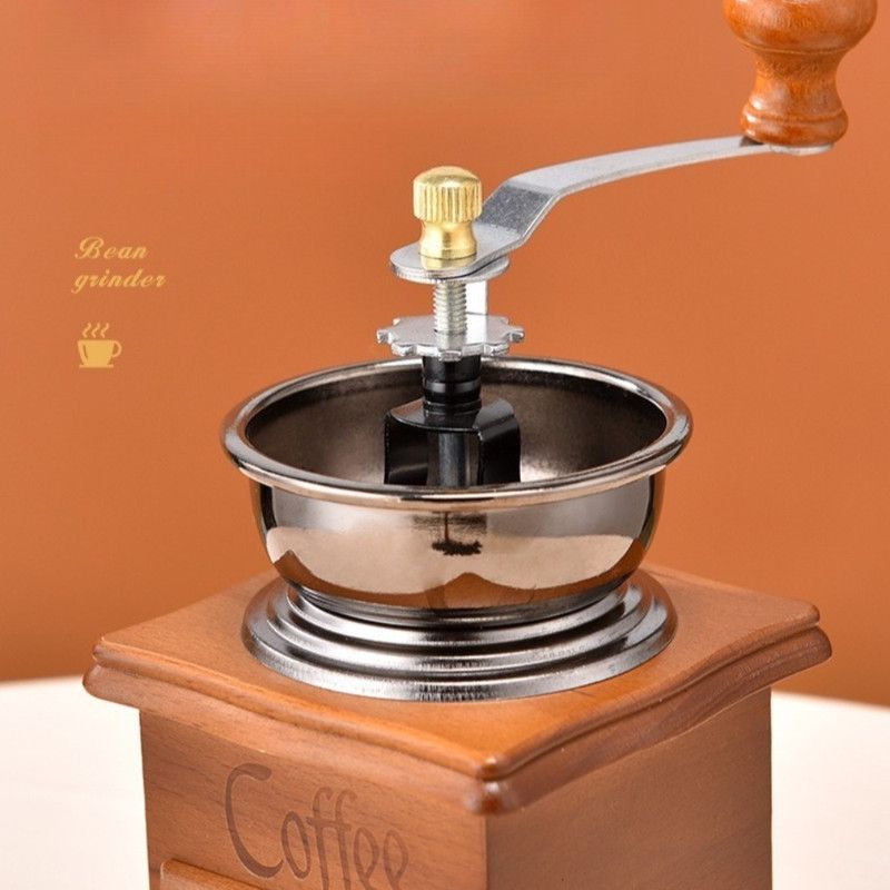 Vintage Wooden Hand Coffee Grinder, Manual Coffee Bean Mill with Ceramic Burr for Home Use-Light Brown V1265-AU-249-QIANKA