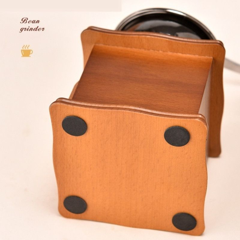 Vintage Wooden Hand Coffee Grinder, Manual Coffee Bean Mill with Ceramic Burr for Home Use-Light Brown V1265-AU-249-QIANKA