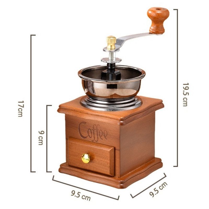 Vintage Wooden Hand Coffee Grinder, Manual Coffee Bean Mill with Ceramic Burr for Home Use-Light Brown V1265-AU-249-QIANKA