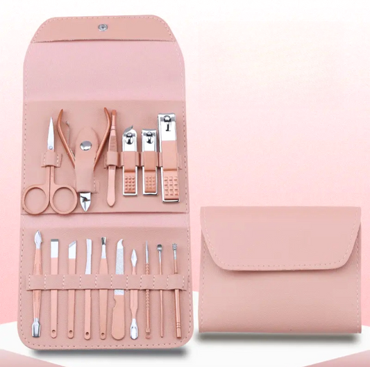 16-Piece Stainless Steel Manicure and Pedicure Set, Home Nail Clippers and Cuticle Tools Kit for Hand, Foot, V1265-AU-250-FEN