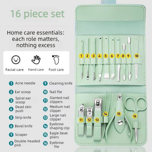 16-Piece Stainless Steel Manicure and Pedicure Set, Home Nail Clippers and Cuticle Tools Kit for Hand, Foot, V1265-AU-250-FEN