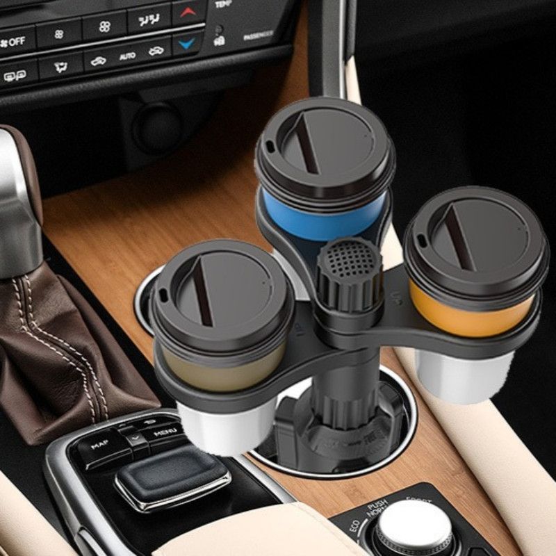 3-Hole Car Cup Holder Expander, Adjustable Rotatable Drink Holder for Car Round Cup Slot V1265-AU-251-HEI