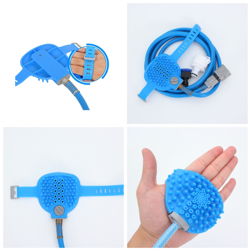 Multi-Functional Pet Shower Brush with Hose, Silicone Massage Sprayer for Dog Cat Bath Cleaning V1265-AU-253-LAN