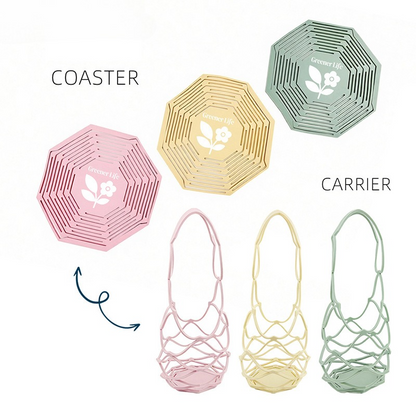 2-in-1 Transformable Silicone Coaster Carrier, Foldable Reusable Wine, Milk Tea, and Beverage Carry Bag & V1265-AU-254-FEN