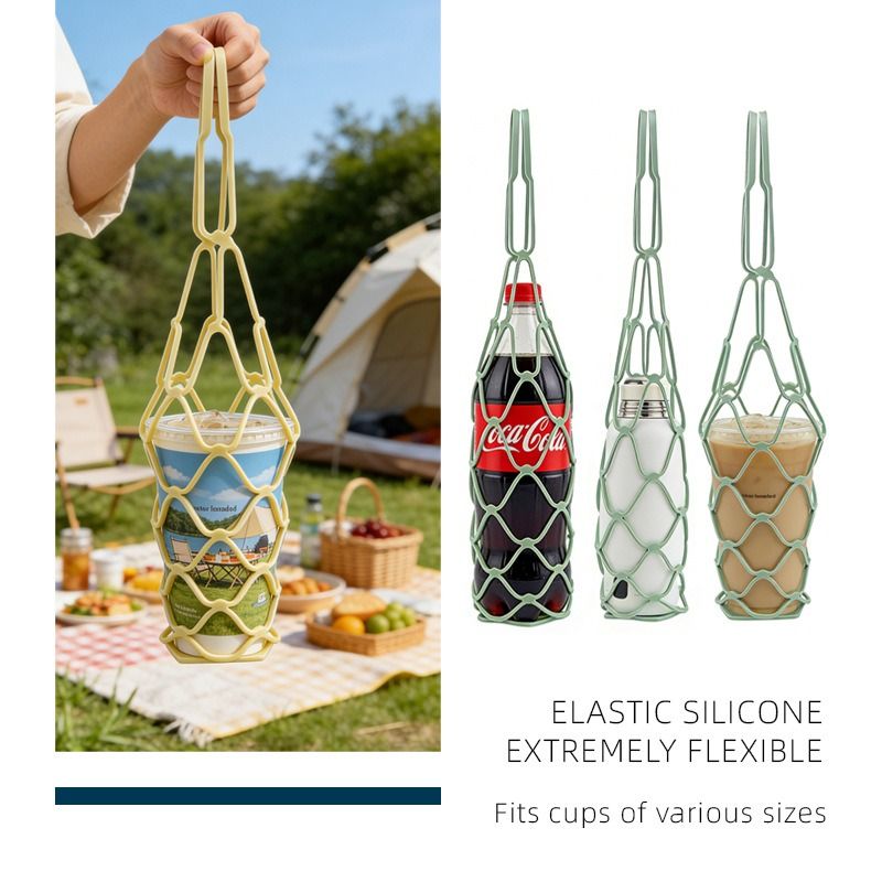 2-in-1 Transformable Silicone Coaster Carrier, Foldable Reusable Wine, Milk Tea, and Beverage Carry Bag & V1265-AU-254-HUANG