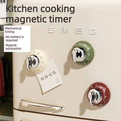 Vintage Magnetic Mechanical Kitchen Timer, 60-Minute Countdown Timer for the Fridge, Battery-Free Cooking V1265-AU-259-LV