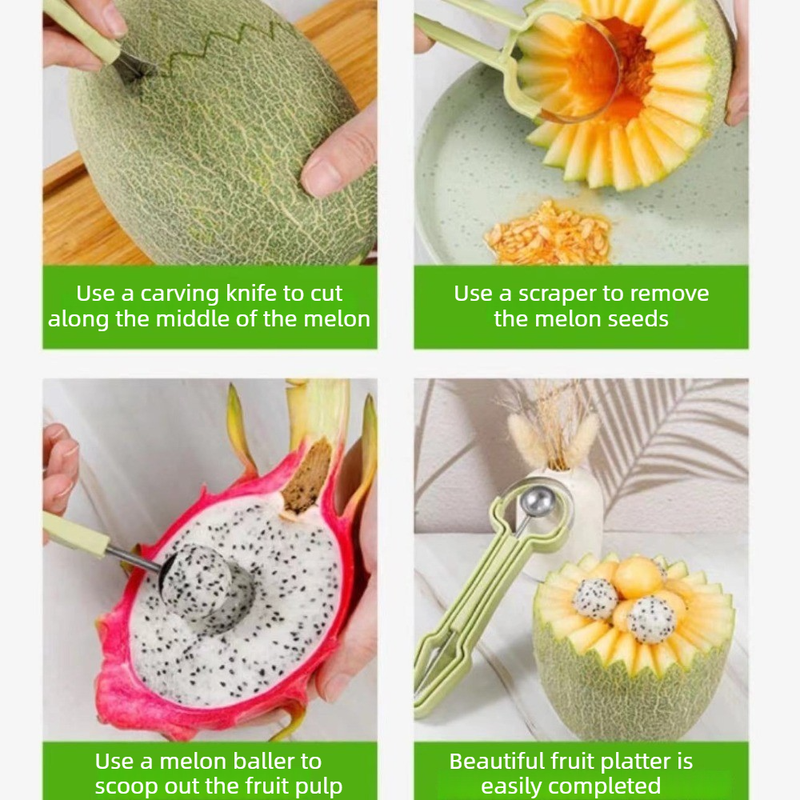 3-in-1 Stainless Steel Fruit Carving Scoop, Multi-Function Melon Seed Remover Kitchen Tool V1265-AU-261-LV