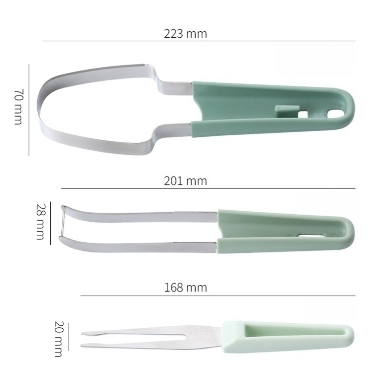 3-in-1 Stainless Steel Watermelon Cutter Set, Multi-Function Melon Slicer, Scoop, and Fork Kitchen Tool-Blue V1265-AU-262-LAN