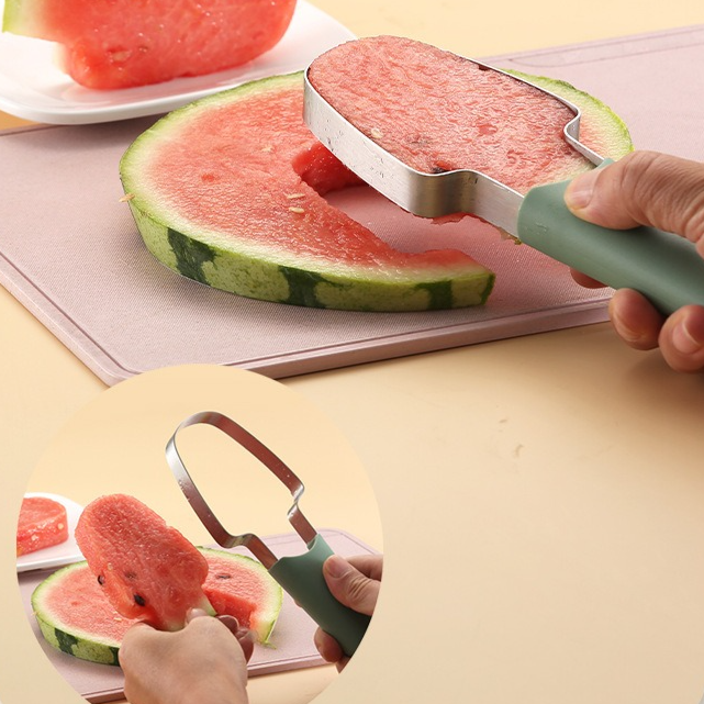 3-in-1 Stainless Steel Watermelon Cutter Set, Multi-Function Melon Slicer, Scoop, and Fork Kitchen Tool-Blue V1265-AU-262-LAN