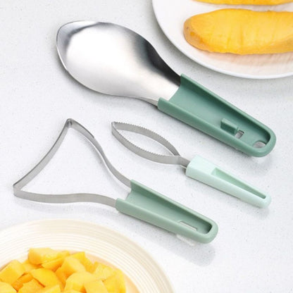 Stainless Steel Mango Cutter 3-Piece Set, Multi-Function Mango Core Remover & Dicer Kitchen Tool-Orange V1265-AU-263-CHENG