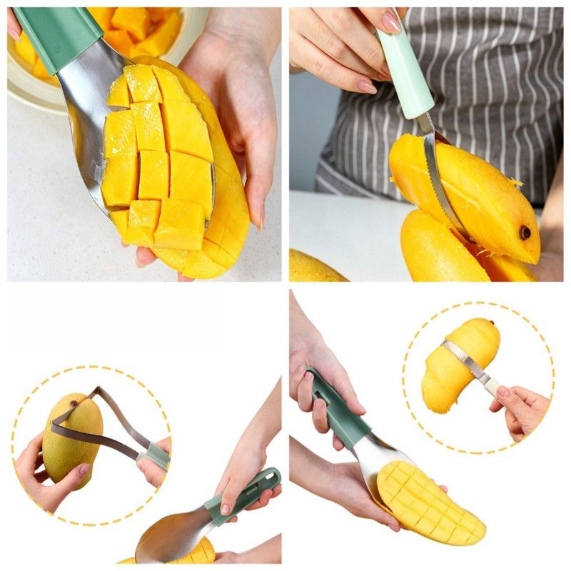 Stainless Steel Mango Cutter 3-Piece Set, Multi-Function Mango Core Remover & Dicer Kitchen Tool-Orange V1265-AU-263-CHENG