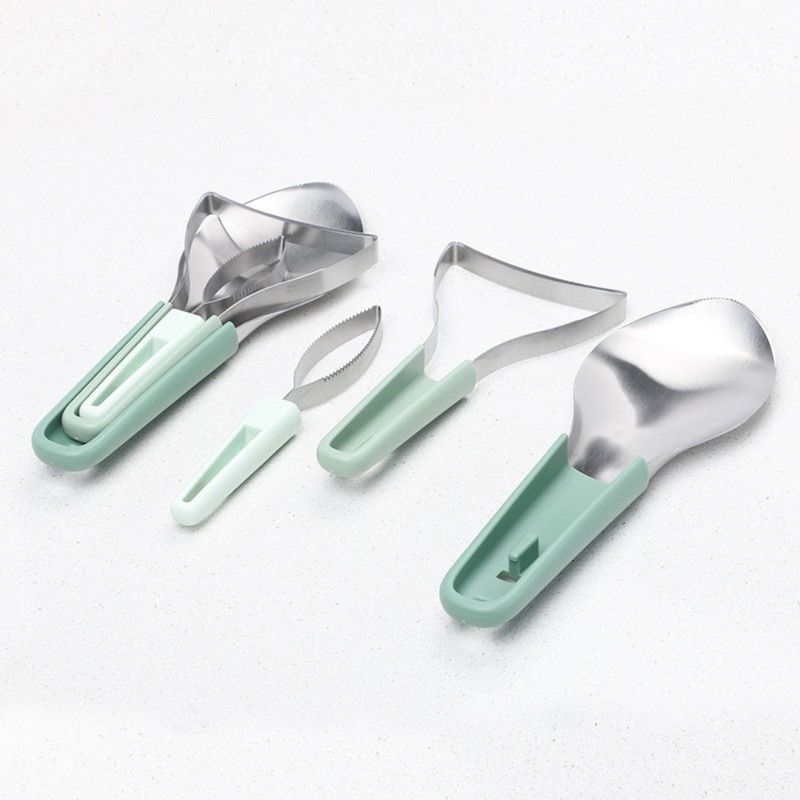 Stainless Steel Mango Cutter 3-Piece Set, Multi-Function Mango Core Remover & Dicer Kitchen Tool-Green V1265-AU-263-LV