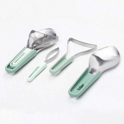 Stainless Steel Mango Cutter 3-Piece Set, Multi-Function Mango Core Remover & Dicer Kitchen Tool-Green V1265-AU-263-LV