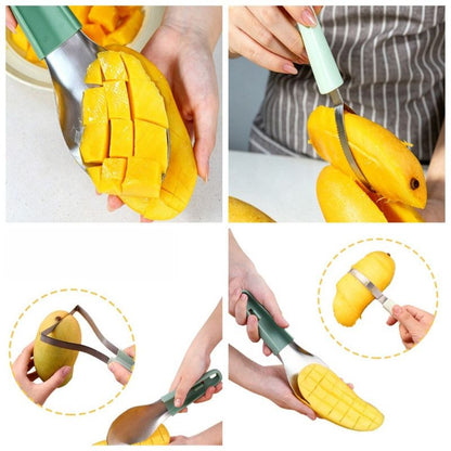 Stainless Steel Mango Cutter 3-Piece Set, Multi-Function Mango Core Remover & Dicer Kitchen Tool-Green V1265-AU-263-LV