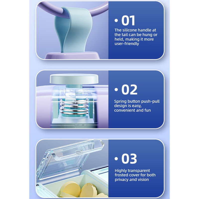 Slide-out 3-Compartment Portable Pill Case, Travel Transparent Separate Grid Medicine Storage Box - Purple