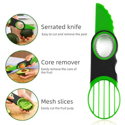 3-in-1 Avocado Slicer and Cutter, Multi-Functional Avocado Pitter & Slicing Tool for Fruit Prep—Green