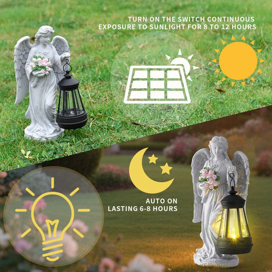 Solar-Powered Angel Lantern Outdoor Light, Resin Waterproof Garden Decorative Light, Walkway and Lawn Mood V1265-AU-BY25042