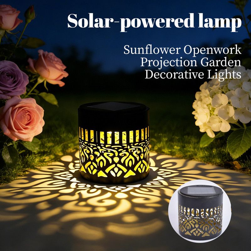 Solar-Powered Wrought Iron Mandala Pattern Openwork Projection Light, Courtyard and Garden Mood Light, V1265-AU-MANTUOLUO-1
