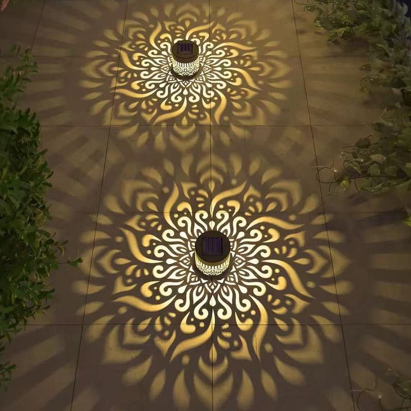 Solar-Powered Wrought Iron Mandala Pattern Openwork Projection Light, Courtyard and Garden Mood Light, V1265-AU-MANTUOLUO-2