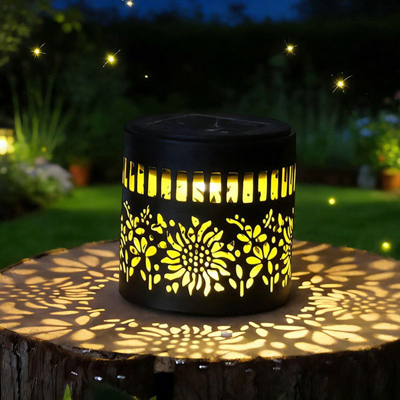 Solar-Powered Wrought Iron Sunflower-Patterned Openwork Projection Light, Courtyard and Garden Mood Light, V1265-AU-TAOGUAN-2